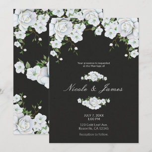 Invitación Rosas Blancas Floral y Gris Carbón Boda