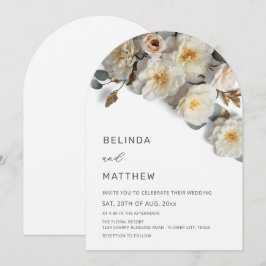 Invitación Rosas Blancas Flores 3D Arco Moderno Boda