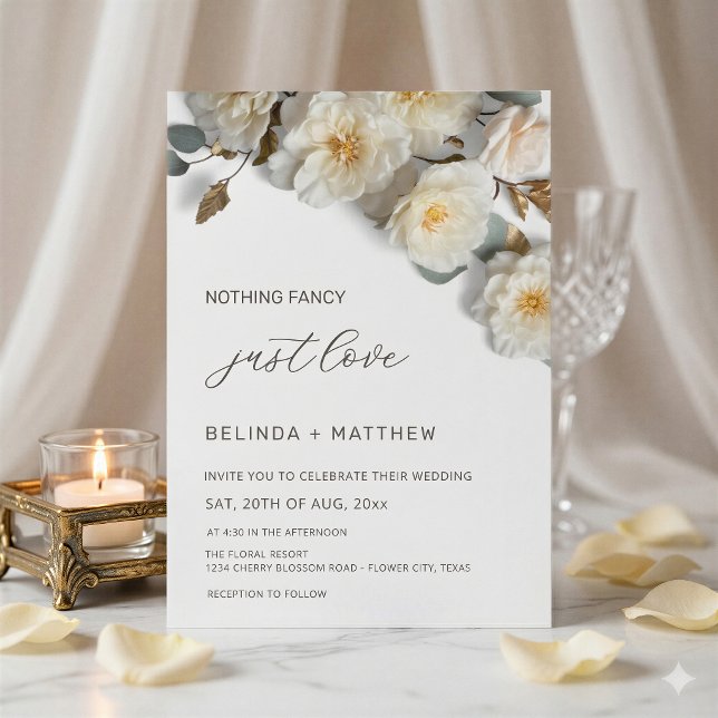 Invitación Rosas Blancas Flores 3D Elegantes Bodas Blancas (Subido por el creador)
