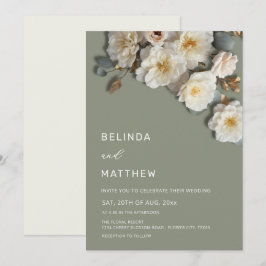 Invitación Rosas Blancas Flores Realistas Boda
