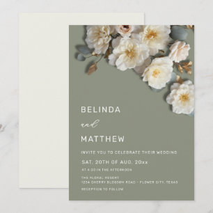 Invitación Rosas Blancas Flores Realistas Boda