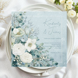 Invitación Rosas Blancas Hellebores Eucalipto de Plata Boda