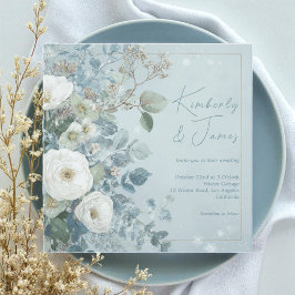 Invitación Rosas Blancas Hellebores Eucalipto Plateado Boda