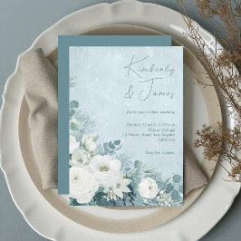 Invitación Rosas Blancas Hellebores Eucalipto Plateado Boda