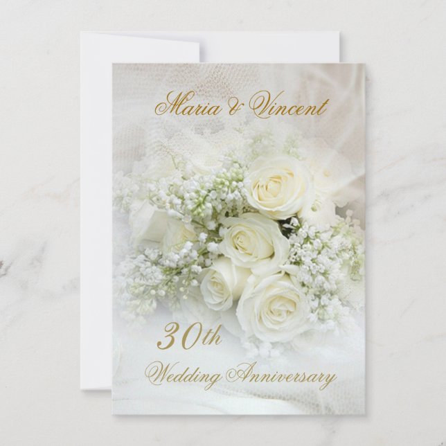 Invitación Rosas blancas hermosas 30º Aniversario de Boda (Anverso)