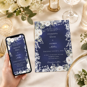 Invitación Rosas blancas marfil nieve azul boda de invierno