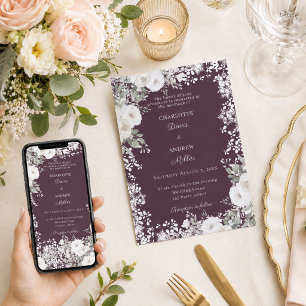 Invitación Rosas blancas marfil nieve boda de invierno