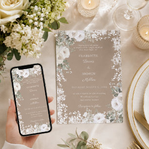 Invitación Rosas blancas marfil taupe nieve boda de invierno