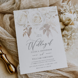 Invitación Rosas blancas marfil vintage de diseñador para bod