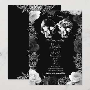 Invitación Rosas Blancas Negras Calavera Cráneo Fiesta de Com