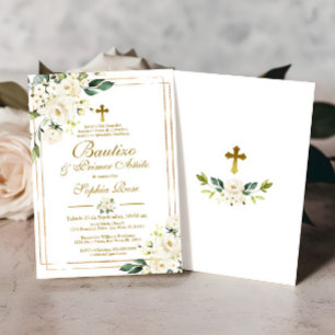 Invitación Rosas Blancas para Bautizo e Primer Añito