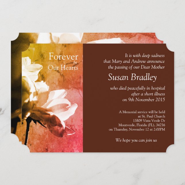 Invitación Rosas Blancas para siempre en nuestro servicio con (Anverso / Reverso)