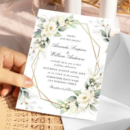 Invitación Rosas blancas pastel elegantes eucalipto boda