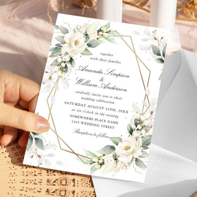 Invitación Rosas blancas pastel elegantes eucalipto boda (Subido por el creador)