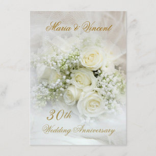 Invitación Rosas blancas preciosas 30º Aniversario de Boda