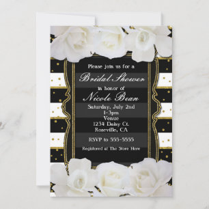 Invitación Rosas Blancas Rayas Negras y Regaderas de Boda de