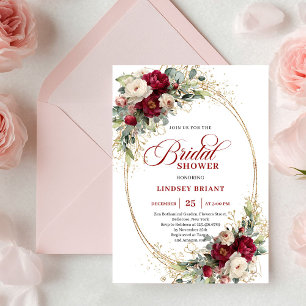 Invitación Rosas blancas románticas de Borgoña para Ducha de 