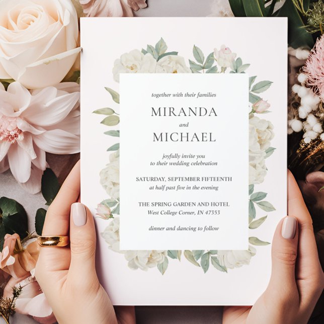 Invitación Rosas Blancas Románticas Elegante BODA (Subido por el creador)