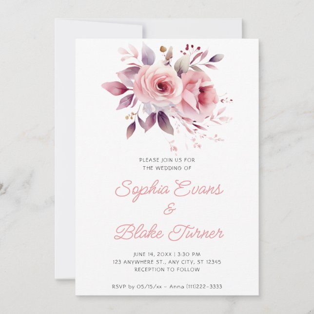 Invitación Rosas blancas románticas modernas para boda (Anverso)