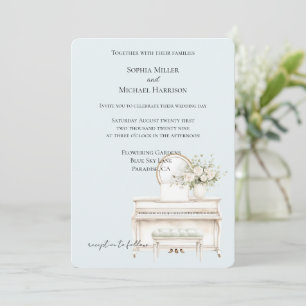 Invitación Rosas blancas románticas Piano la vida es un sueño