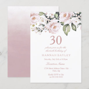 Invitación Rosas blancas rosadas dulces 30 cumpleaños moderno
