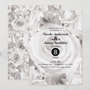 Invitación Rosas blancas rústicas de invierno elegantes bodas