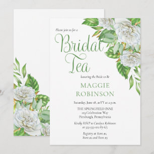 Invitación Rosas blancas   Té nupcial floral verde de Boho