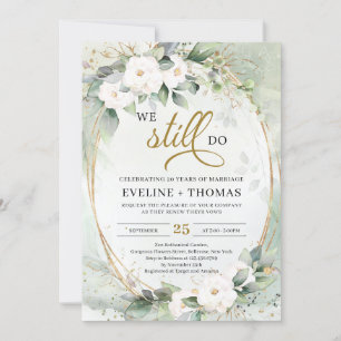 Invitación Rosas blancas verde eucalipto oro que aún hacemos