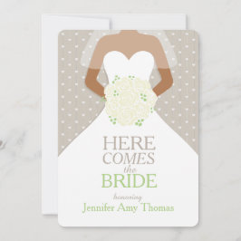 Invitación Rosas blancas verdes novias ramo ducha de novia