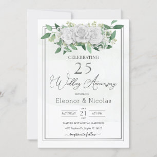 Invitación Rosas Blancas Verdor 25 Aniversario de Boda