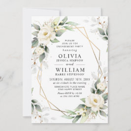 Invitación Rosas Blancas Verdor Floral Compromiso Fiesta
