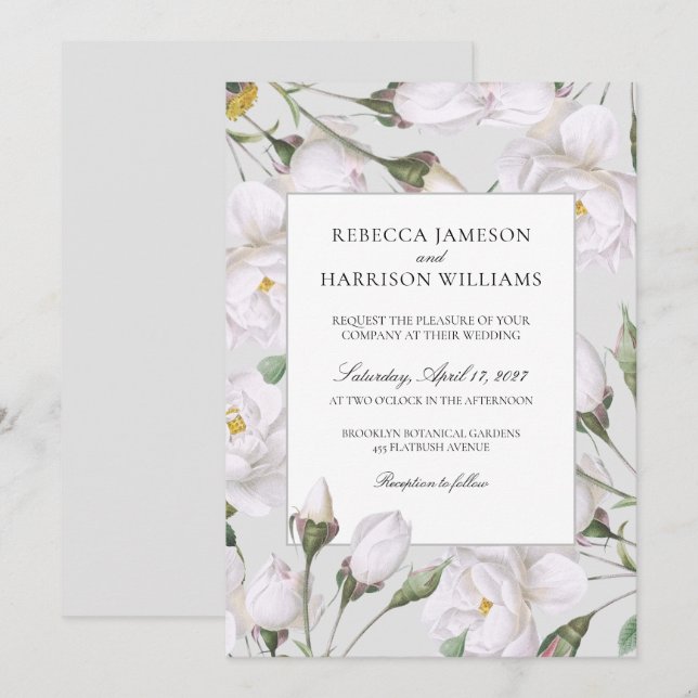 Invitación Rosas blancas vintage (Anverso / Reverso)