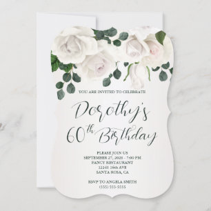 Invitación Rosas Blancas Vintage Lujosas Cumpleaños 60