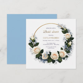 Invitación Rosas Blancas y Aliento de Bebé Azul para la Fiest