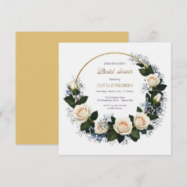 Invitación Rosas Blancas y Aliento de Bebé Azul para la Fiest