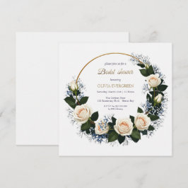 Invitación Rosas Blancas y Aliento de Bebé Azul para la Fiest