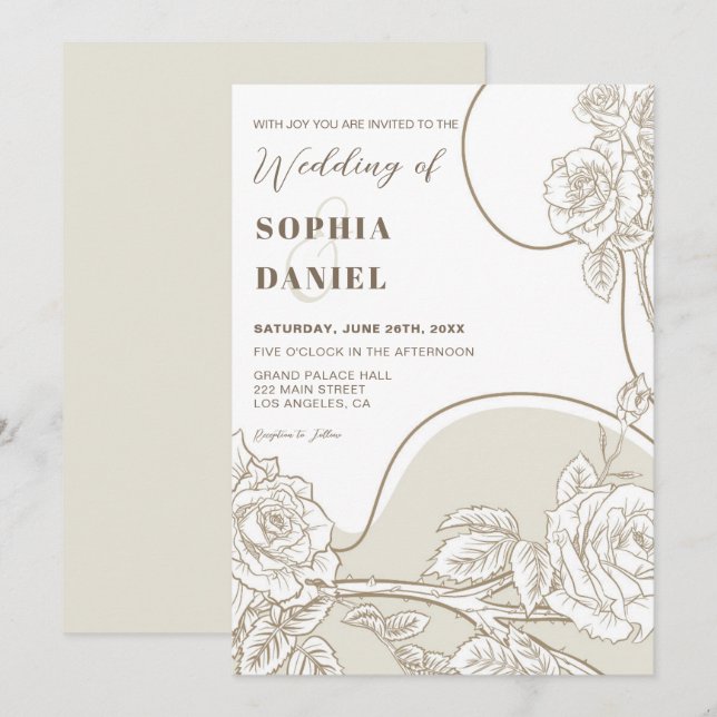 Invitación Rosas blancas y beige para boda (Anverso / Reverso)
