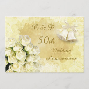 Invitación Rosas blancas y campanas 50º Aniversario de Boda