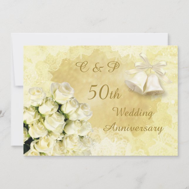 Invitación Rosas blancas y campanas 50 Aniversario del Boda (Anverso)