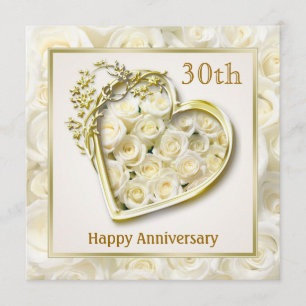 Invitación Rosas blancas y corazón 30º Aniversario de bodas