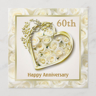 Invitación Rosas blancas y corazón 60 Aniversario de Boda