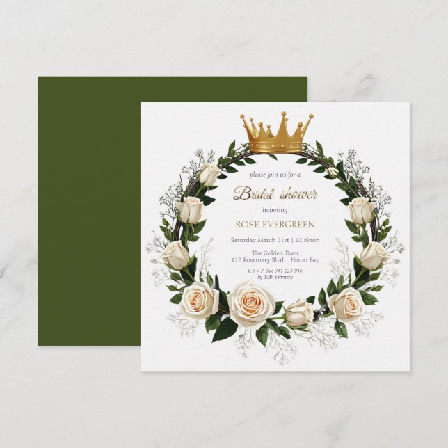 Invitación Rosas blancas y ducha de novias en el aliento del  (Anverso / Reverso)