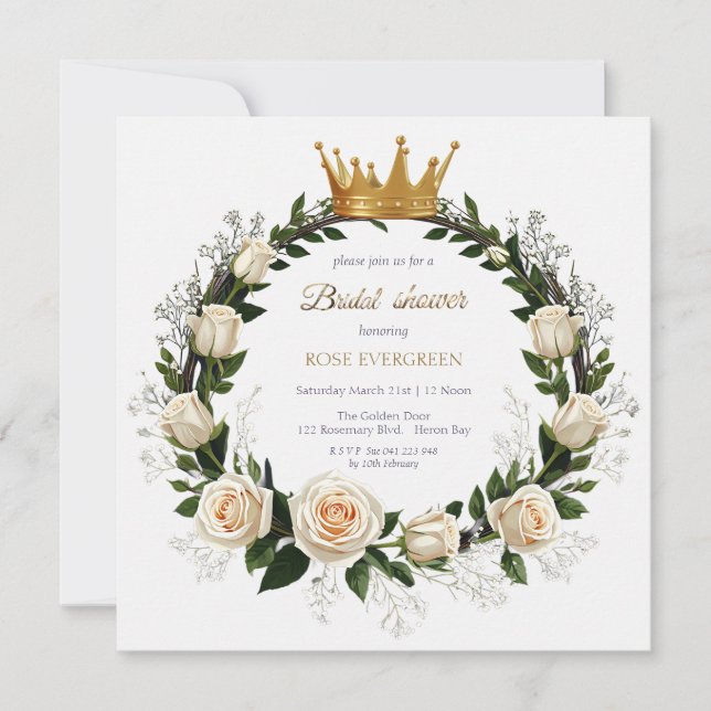 Invitación Rosas blancas y ducha de novias en el aliento del  (Anverso)