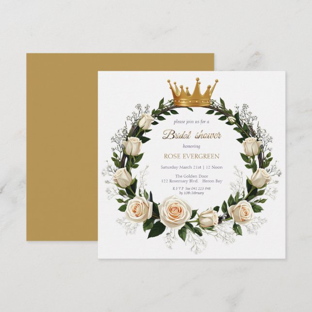 Invitación Rosas blancas y ducha de novias en el aliento del  (Anverso / Reverso)