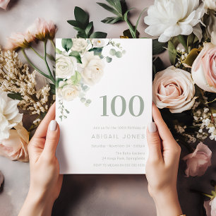Invitación Rosas Blancas y Fiesta de Cumpleaños 100