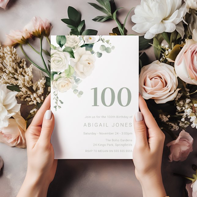 Invitación Rosas Blancas y Fiesta de Cumpleaños 100 (Subido por el creador)