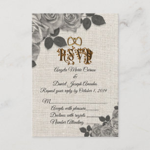 Invitación rosas blancas y negras en la boda de lino RSVP