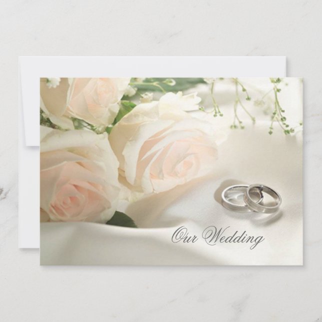Invitación Rosas blancos y anillos poner crema que casan la (Anverso)