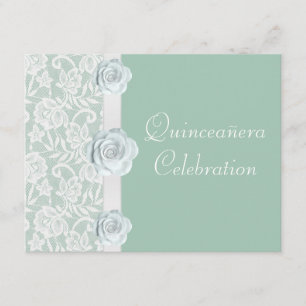 Invitación Rosas blancos y cumpleaños Quinceanera de la verde