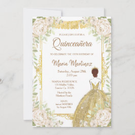 Invitación Rosas blancos y de oro Quinceanera Cumpleaños